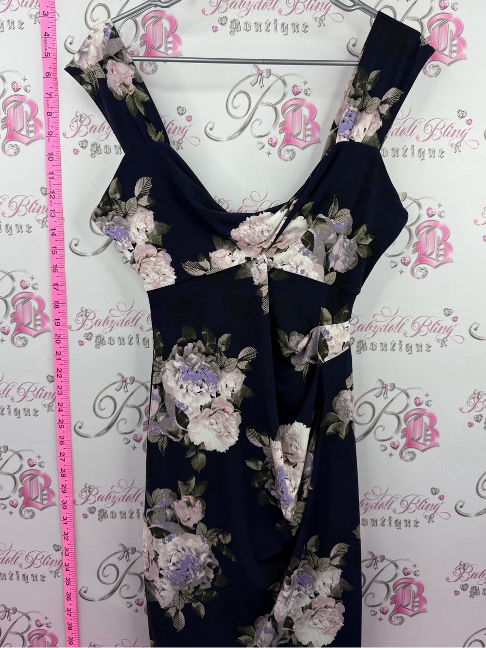 le chateau Navy Floral Off-Shoulder Mini Dress